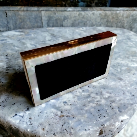 Vintage Mid Century Suede Mother of Pearl Make Up Case Clutch Compact Duo - Picture 4 of 14